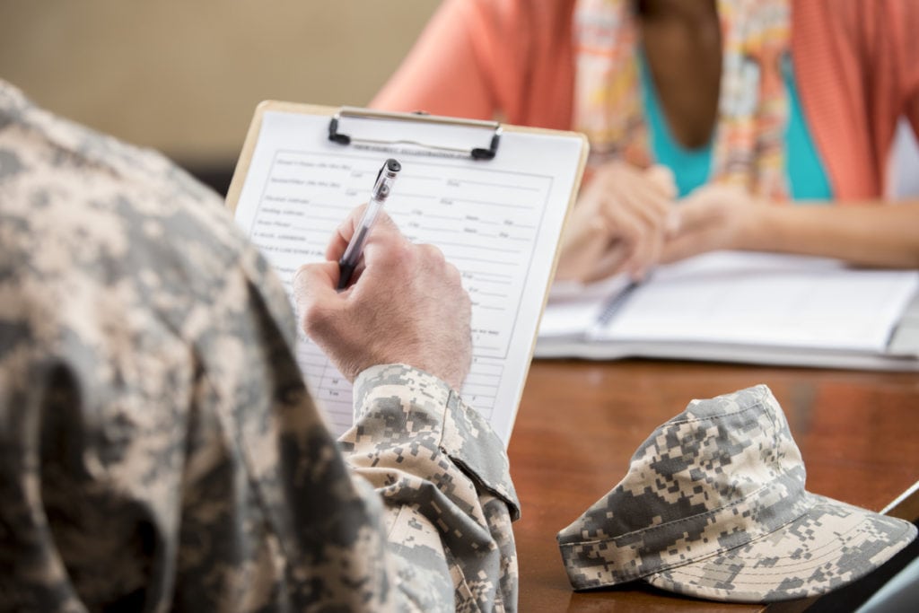 veterans filling out job application