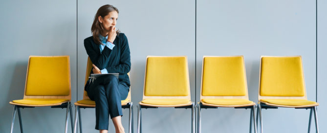 a woman stresses about her interview for a career change